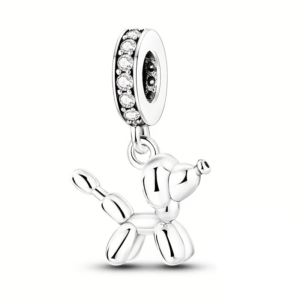 Silver Dog Charm Silver Balloon Dog Charm with Sparkling Rhinestones