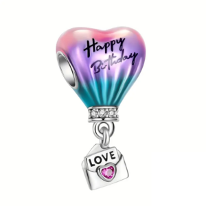 Hot Air Balloon Silver Charm Happy Birthday