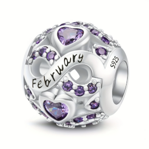 February Birthstone Silver Charm