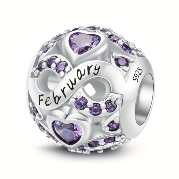 February Birthstone Silver Charm