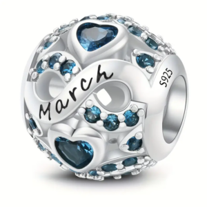 March Birthstone Silver Charm