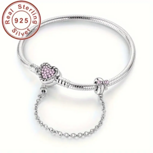 Silver Twisted Charm Bracelet with Safety Chain