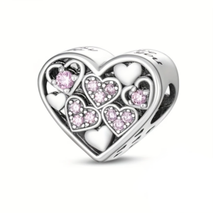 Silver Heart Charms UK with Pink Hearts